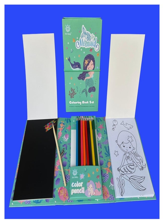 MSGH Coloring Book with 30 Sheet, 8 Pencil Color,10 Scratch Sheet Art and Craft Drawing Color Book Set for 3+ Years Kids, Party Favor Return Gift for Kids (Drawing Sketch Set(Mermaid) - Image 1